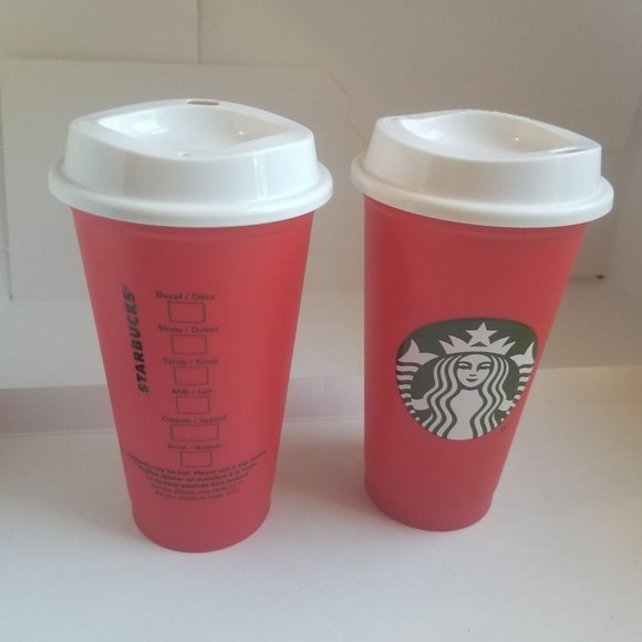 2 Starbucks Red Reusable Cups & Lids - Picture 1 of 4